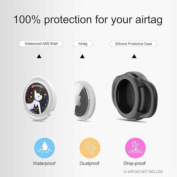Waterproof Airtag Dog Collar Holder, Silicone & ABS Airtag Holder for Dog & Cat Collars, Ultra-Durable, Lightweight and Protective Airtag Case (Black-1, Small)