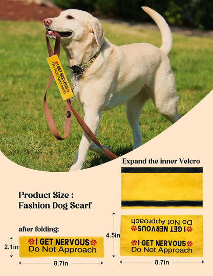 I get Nervous Dot Not Approach Dog Leash Sleeve, Funny Yellow Dog Leash Wrap Alert Hanging ID Patch Tag, Do No Pet Leash Wrap Do Not Pet Velcro Patch Wrap Pet Birthday Gifts for Dog Owners