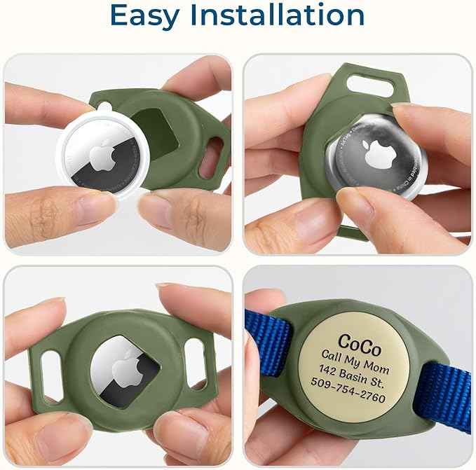 GoTags Designed for Airtag Engraved Dog Collar Holder, Personalized Case for Pet Collar, Up to 4 Lines of Custom Text, Slide On Tag for GPS Dog Tracker, Compatible with Apple iPhone (Large Pack of 1)