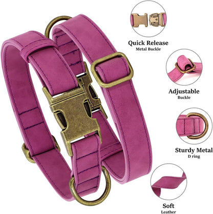 Didog Soft PU Leather Dog Collar, Stylish Quick Released Dog Collars for Large Dogs, Easy Clean Adjustable Pet Collar for Daily Walking, Purple, XL Fit 17-27" Neck