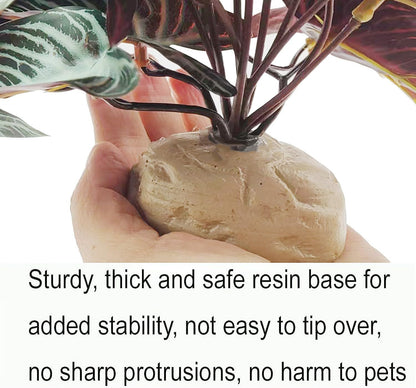 Reptile Plants,Terrarium Decor,Amphibian Habitat Decor,Artificial Plants for Gecko Chameleon Snake Tortoise Tank Accessories with Base(Xanthosoma sagittifolium)