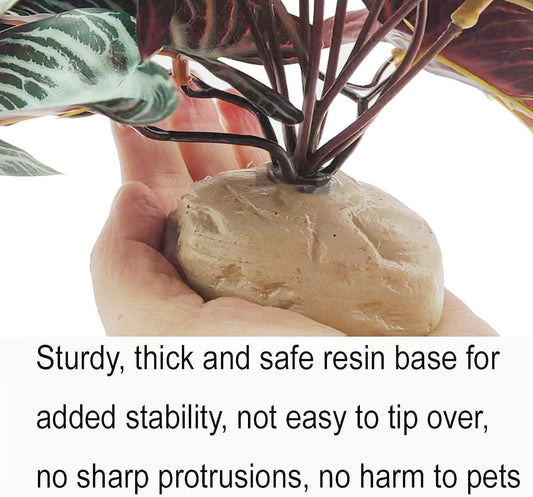 Reptile Plants,Terrarium Decor,Amphibian Habitat Decor,Artificial Plants for Gecko Chameleon Snake Tortoise Tank Accessories with Base(Xanthosoma sagittifolium)