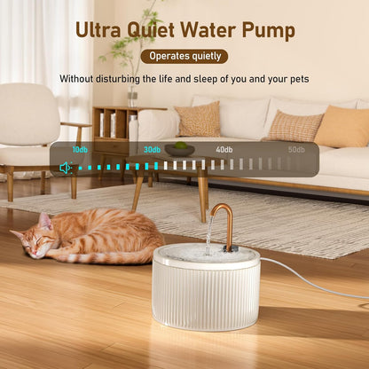 DOOOB Ceramic Cat Water Fountain, 2.1L/71oz Ceramic Cat Fountains, Automatic Pet Water Fountain for Cats, Pet Water Fountain with Ultra-Quiet Pump and 3 Filters & 3 Sponges (Beige)