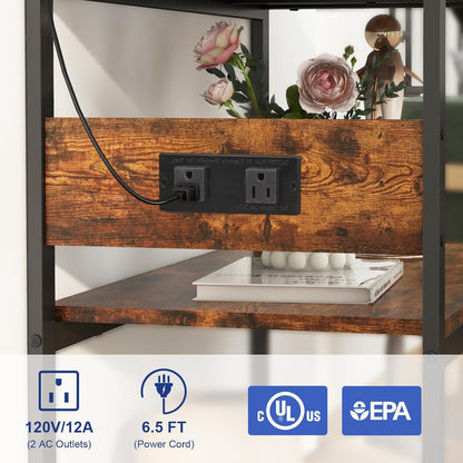 20-29 Gallon Fish Tank Stand With Power Outlets, 3-Tier Metal Aquarium Stands, Breeder Reptile Tank Stand with Shelf for Home Office, 660LBS Capacity, 29.5 x 15.8 x 30.1 inches, Brown