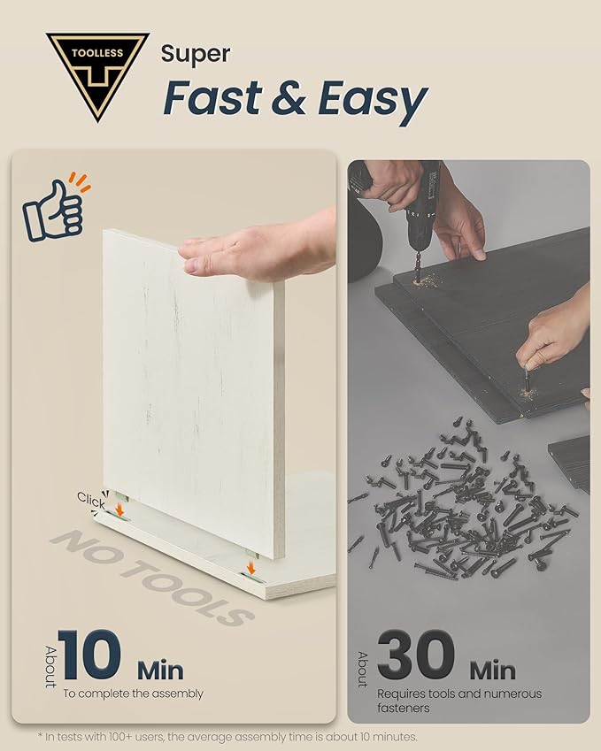 SONGMICS HOME Litter Box Enclosure, Superfast Toolless Assembly, Cat Litter Box Furniture, Push-to-Open Doors, Indoor Cat House, Rustic White and Honey Brown UPCL233WJ04S
