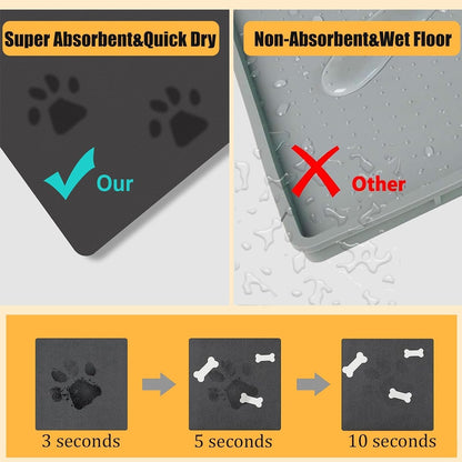 18×30in Pet Feeding Mat Dog Cat Food Mat for Floors Waterproof Food and Water Bowl Mats for Indoor Absorbent Non-Slip Dog Food Mat Quick Dry Pet Food Mats Light Gray