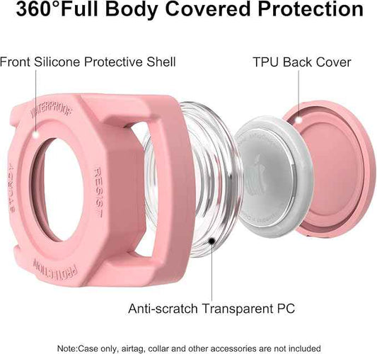 SANKALA Airtag Dog Collar Holder, [1 Pack] Waterproof Airtag Case for Dog Collar, TPU & Silicone Full Body Covered Anti-Lost Apple Air Tag Collar Holder Airtag Case for Pet Collar Backpack, Pink