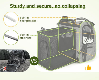 Pecute Pet Carrier Backpack, Large Cat Carrier Backpack Hold Up to 22 Lbs, Expandable cat Backpack with Breathable Mesh for Medium Dogs Cats, or 2 Small Pets, Dog Backpack Carrier for Travel Hiking - Pawvie