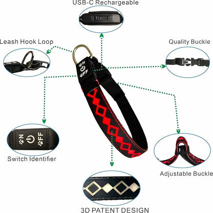 LED Dog Collar with AirTag Holder and Custom ID Tag, 15 Light Modes, Waterproof, Multiple Colors (PURPLE, L(15.7-19.7"))