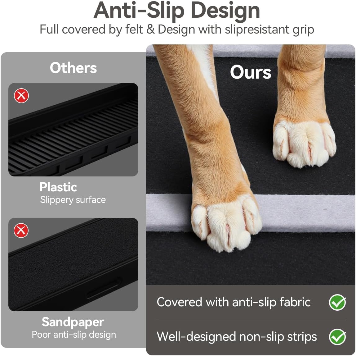 PawGiant Portable Dog Ramp for Bed, 39.4" L x 16.9" W Extra Wide Wooden Pet Ramp for Large Small Dogs, 5 Adjustable Heights from 14.5" to 26.3", Foldable Dog Ramp for Car Couch, Hold Up to 200LBS - Pawvie