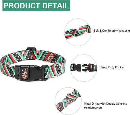 Mercano Adjustable Dog Collar - Special Design Patterns, Soft Nylon Comfortable Durable Pet Collar for Small Medium Large Dogs (M, Ethnic Green)