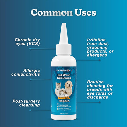 Large Pet Eye Wash 5.1 oz Gentle Eye Irritation Solution for Pets – Removes Dirt, Debris & Tear Stains – Safe for Daily Use
