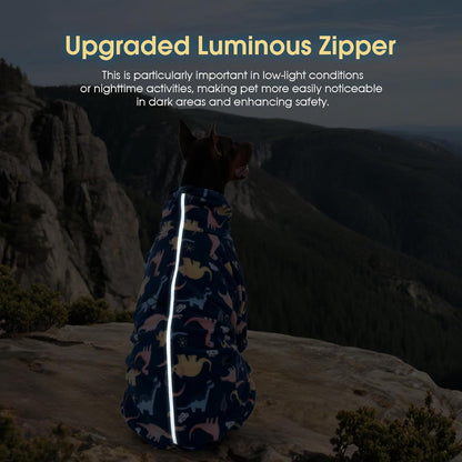 ROZKITCH Dog Clothes Large Sized Pajamas, Pet Windproof Warm Cold Weather Jacket Vest with Reflective Zipper, Jumpsuit Apparel Outfit Clothes for Medium Dog Dinosaur L