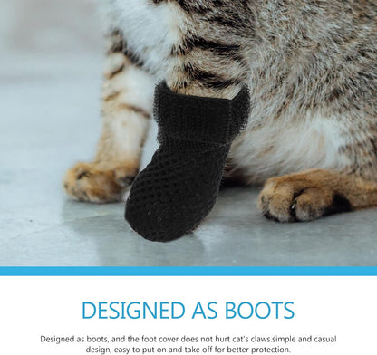 Cat Claw Covers-4pcs Cat Nail Caps Cat Nail Covers Caps Shoes Cats Socks Cat Booties to Prevent Scratching Cat Paw Protector Pet Grooming Booties for Bathing Shaving Checking