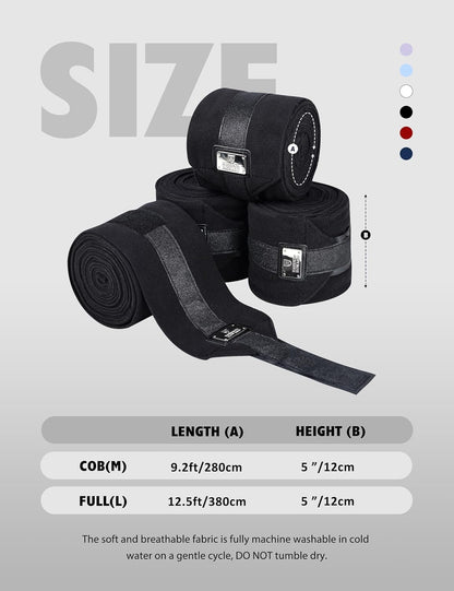 Harrison Howard Horse Polo Wraps Upgrade with Bling Leg Wraps for Horses 4-Pack Fleece Leg Wraps Stable Supplies Black M