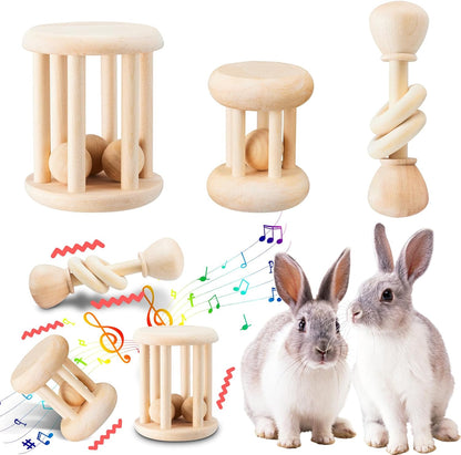 3 Pcs Natural Wooden Bunny Toys, Safe Rabbit Toys for Guinea Pig Chinchillas Hamsters Small Animals Playing Teeth Grinding Indoor Outdoor