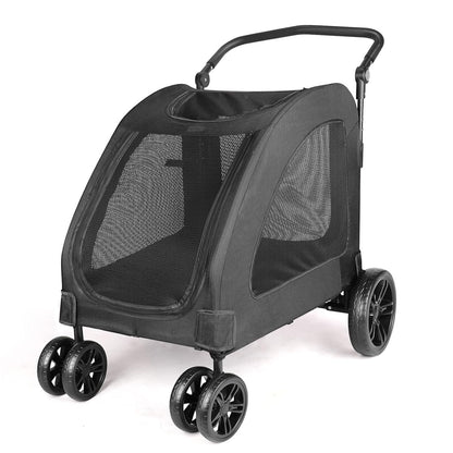 Large Dog Travel Stroller with 4 Heavy Duty Wheels Pet Stroller with Adjustable Handle - Double Doggie Capacity Jogger Wagon with Back Front Door for Small Medium Large Dogs (Black 1) - Pawvie