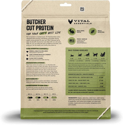 Vital Essentials Freeze Dried Raw Cat Food, Rabbit Mini Patties Entree, 15 oz