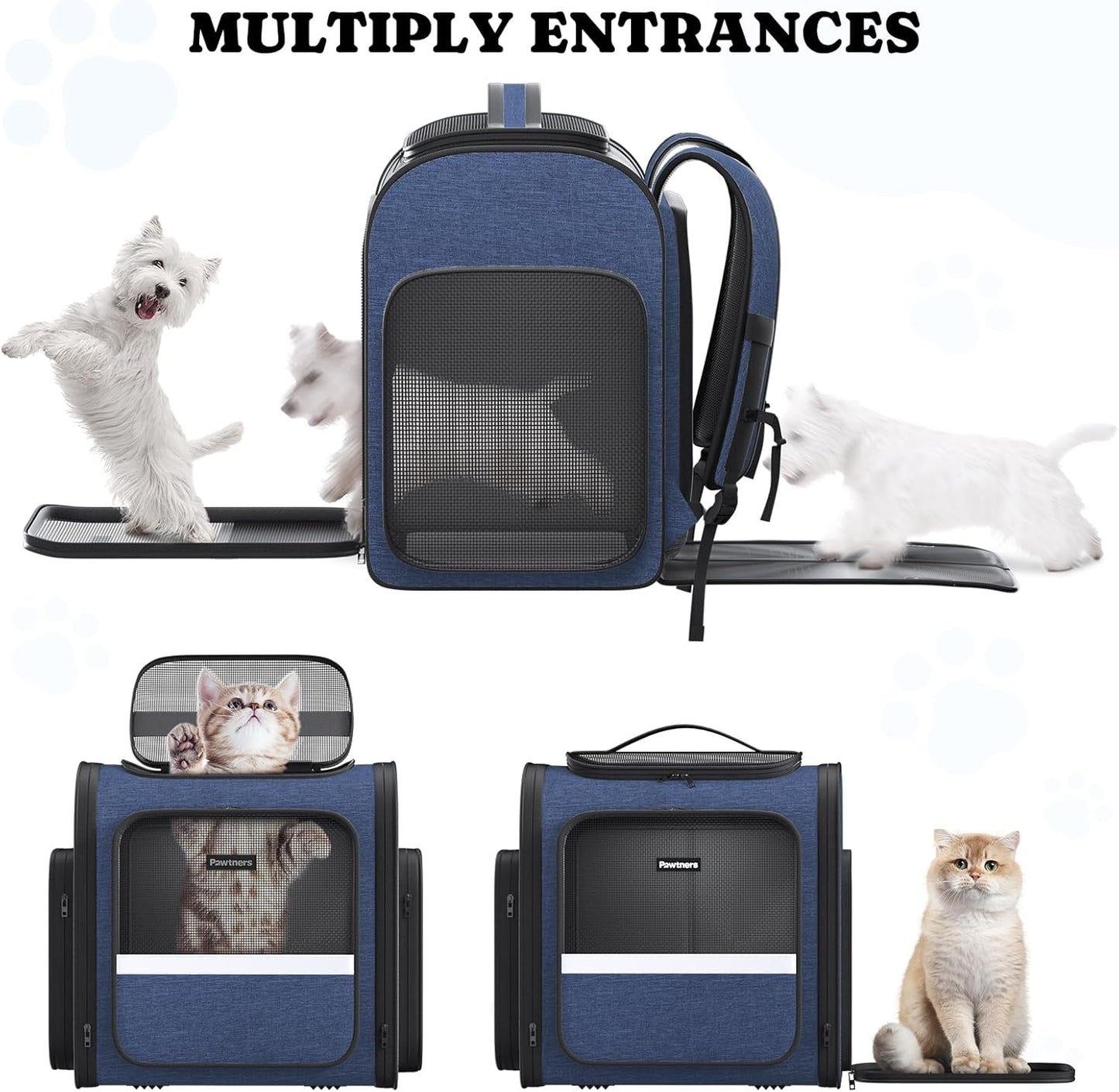 Pawtners Dog Backpack Carrier Dog Carrier with Anti-Scratch Mesh with Great Ventilation, Large Pet Carrier Backpack for Small Dogs & Large Cats, Foldable Designed Pet Backpack Perfect for Travel - Pawvie