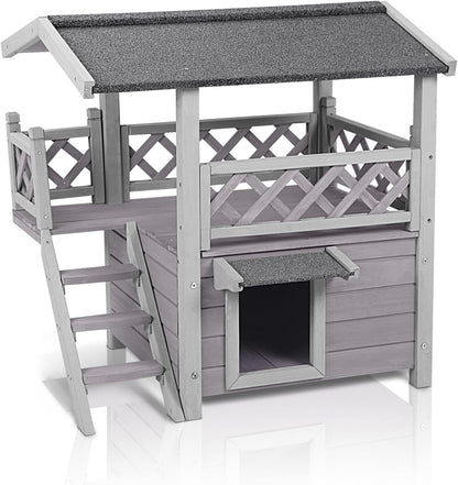 GUTINNEEN Cat House Outdoor Weatheproof Feral Cat Shelter Wooden Cat Condos for Winter Large Balcony（AIR09）