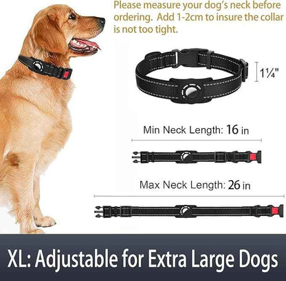 AirTag Dog Collar with AirTag Holder Compatible for Air Tag, Reflective Soft Padded, Safety Locking Buckle, Adjustable Nylon for Small Medium Large Dogs (Black,XL)