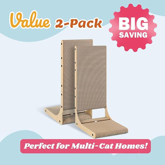 Zakkart 4-Pack Cat Scratching Board, 25.6'' Tall Cardboard L Shape Vertical Cat Scratchers for Indoor Cats, Cat Scratching Post for Wall and Couch, Large