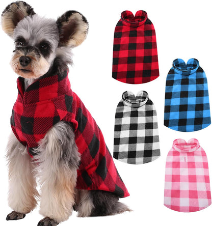 Kuoser 4 Pack Dog Fleece Vest,Warm Plaid Dog Sweater with Leash Hole,Soft Turtleneck Winter Pet Jacket Dogs Coat Pullover for Small Medium Dogs Cats,Spring Fall Cold Weather Christmas Outfit, L