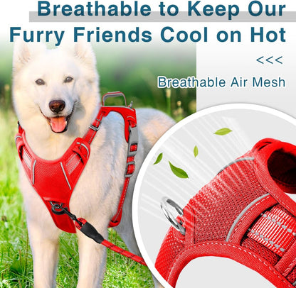 BARKBAY Dog Harness No Pull with ID Tag Pocket - Heavy Duty, Reflective, Easy Control for Large Dogs(Red,S)