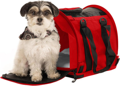 SturdiBag Pro 2.0 Pet Travel Carrier for Cats and Dogs | Soft Sided Pet Carrier Bag with Safety Clips and Seatbelt Straps for Airplane or Car Travel | Cube, Red - Pawvie