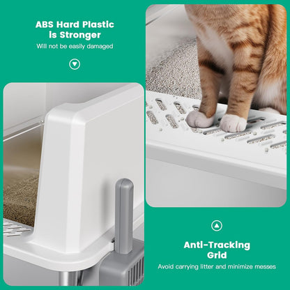 Tripamin XXL Stainless Steel Litter Box with High Sides 28"x20.5"x14" Extra Large Metal Litter Box for Big Cats&Multiple cat, Jumbo Top Entry Litter Pan with lid (White, XXX-Large)