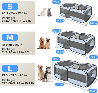 2-in-1 Dog Playpen, 73''Pop Up Cat Puppy Pet Playpen Indoor/Outdoor Cats Enclosed, Cat Dog Tent Crate Cage Kennel, Portable Playpen for Kitten, Small Animals Play Pen(No Divider, Unified Space)