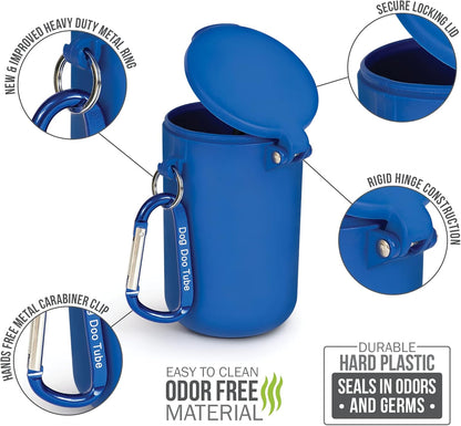 Dog Doo Tube Filled Dog Waste Bag Holders - Reusable Dog Poop Bag Tubes Designed to Keep in Odors and Germs
