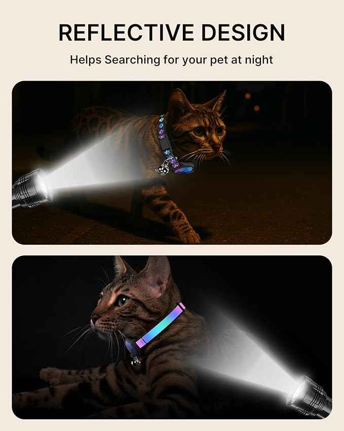 Cat Collar with Airtag Holder, 2 Pack Waterproof Breakaway Kitten Collar for Apple AirTag GPS Tracker, Adjustable Cat Collar with Buckle, Bell & Reflective Pattern for Cats, Kittens, Black (8-11")