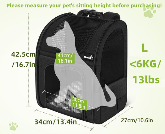 Pecute Cat Carrier Backpacks, Expandable Cat Backpack with Breathable Mesh, Pet Carrier Backpack for Cats Small Dogs Puppies Up to 18 Lbs, Dog Carrier Backpack Great for Travel Hiking Camping Outdoor - Pawvie