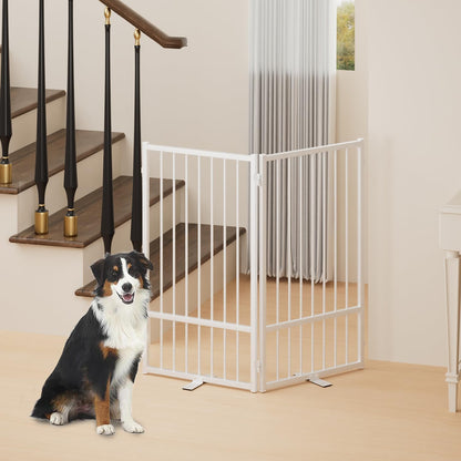 Full Metal Freestanding Dog Gate with Door, 36''Height Foldable Pet Dog Fence for Indoor & Outdoor, 2 Panels Extra Wide Free Standing TallDog Gates for Doorways,House,Stairs,Porch,Deck,Yard