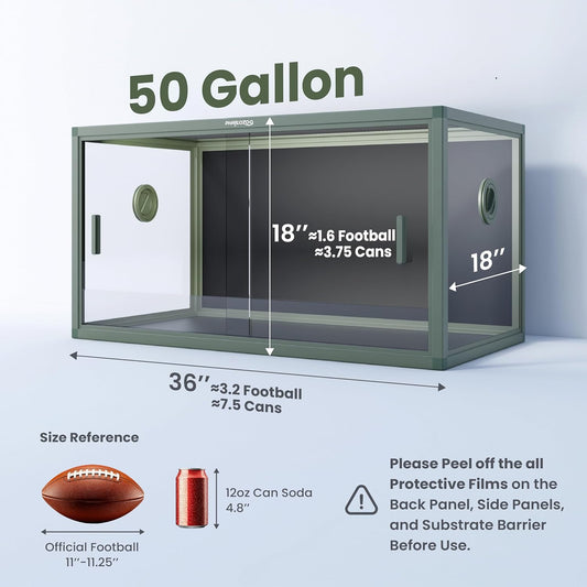 50 Gallon Bearded Dragon Tank, Reptile Enclosure for Easy Maintenance, Front Opening Reptile Tank with Top Screen Ventilation & Glass Sliding Door 36''x18''x18''