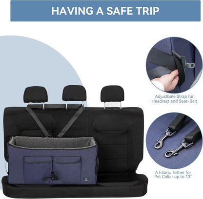 A 4 Pet Dog Car Seat for Medium/Large Dog or 2 Small Dogs, Booster Car Seat with Storage Bags and 2 Seat Belts, Pet Seat for Dogs Under 55 lbs