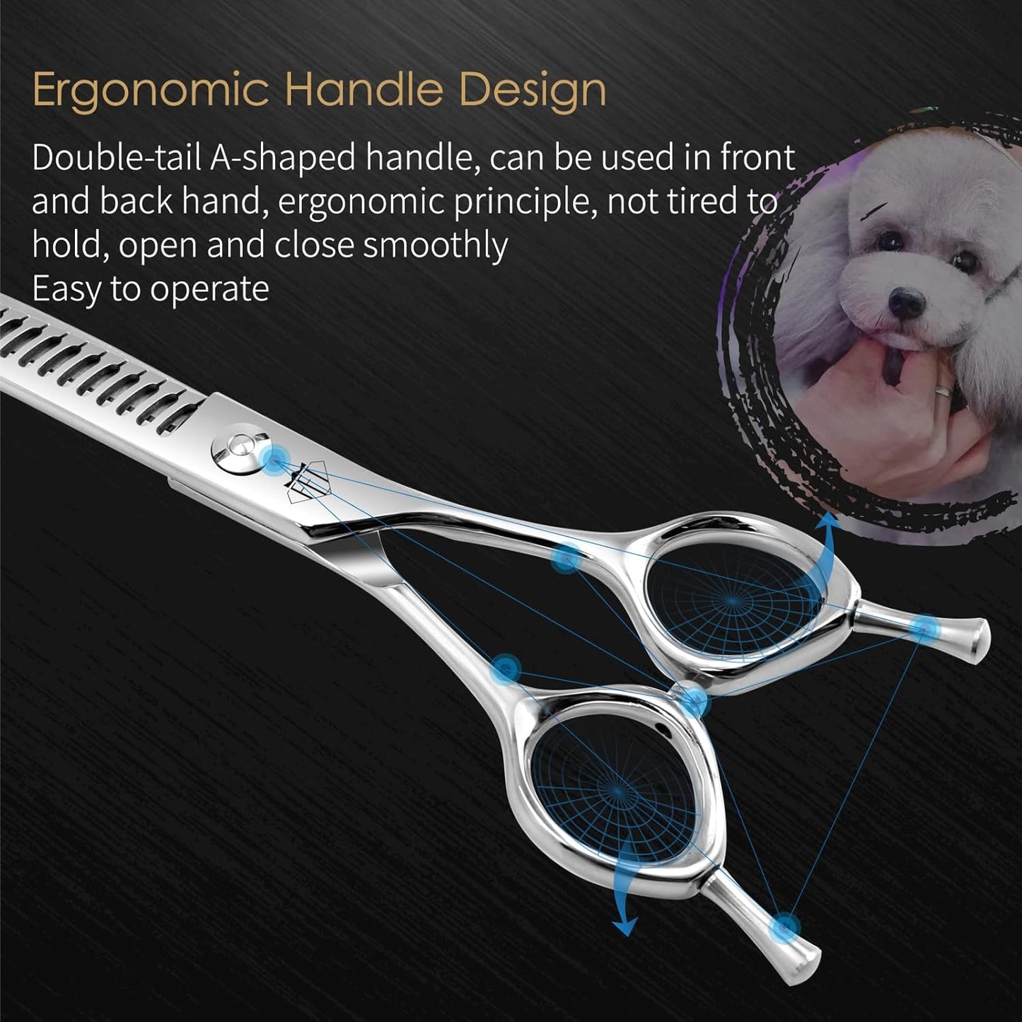 FENICE Professional Pet Grooming Scissors, JP440C Alloy Steel, Curved Chunker with Horseshoe Teeth, 75% Thinning (6.5")