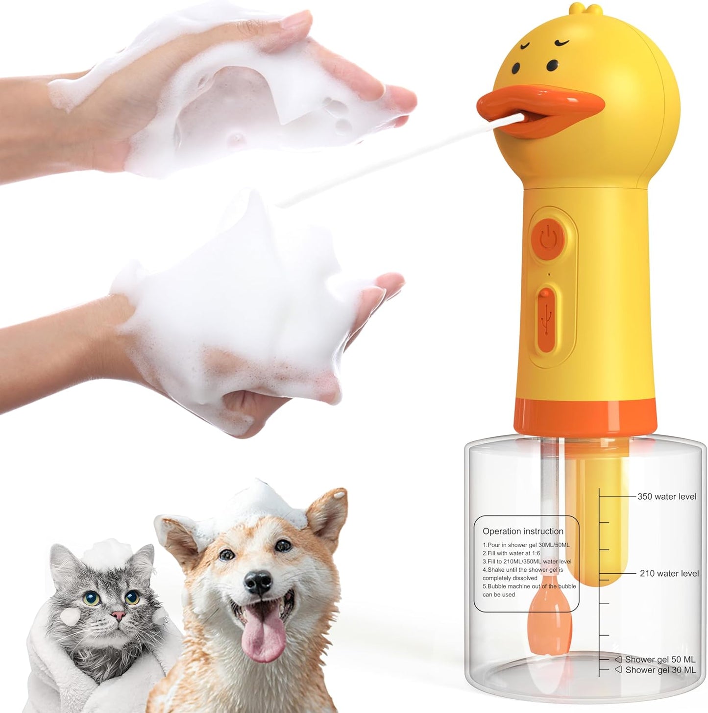 Electric Dog Shampoo Dispenser Dog Shampoo Sprayer Duck Shampoo Foamer for Pet, Foaming Soap Dispenser for Bathtub, Kitchen Sink Cleaning - Pawvie