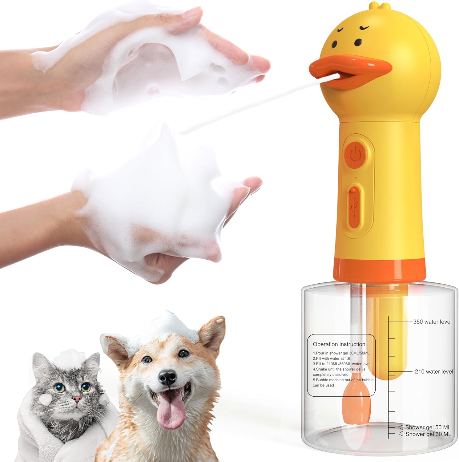 Electric Dog Shampoo Dispenser Dog Shampoo Sprayer Duck Shampoo Foamer for Pet, Foaming Soap Dispenser for Bathtub, Kitchen Sink Cleaning - Pawvie