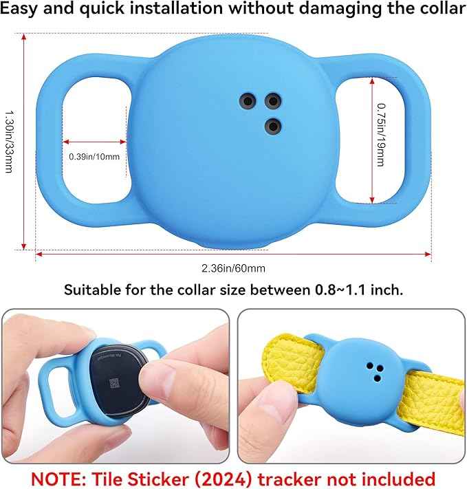 DDJ Cat Collar Case for Life360 Tile Sticker Tracker, 2-Pack Silicone Anti-Lost Protective Cover for Life 360 Tile Sticker Holder for Dog/Pet Collars, Durable, Easy Installation, Lightweight, Blue