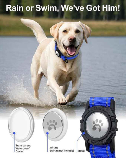 TagME Airtag Dog Collar,Waterproof Reflective Pet Collar with Airtag Holder,Soft Padded and Double D-Rings for Extra Large Dogs,Navy Blue
