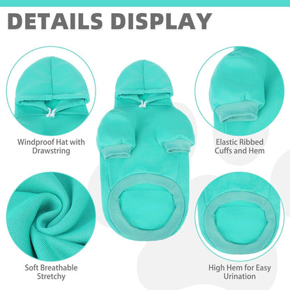 KOOLTAIL Basic Dog Hoodie - Soft & Warm Dog Hoodie Sweater with Leash Hole and Pocket, Dog Winter Coat, Cold Weather Clothes Sweatshirt for Small Medium Large Dogs Puppy Cat Boys Girls Lake Blue SM