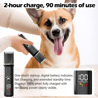 Dog Clippers Grooming Kit - Low Noise, Cordless Electric Trimmer with Nail Grinder for Dogs & Cats, 4 in 1 Rechargeable Clippers for Paws, Ears, Face and Matted Hair (Black)
