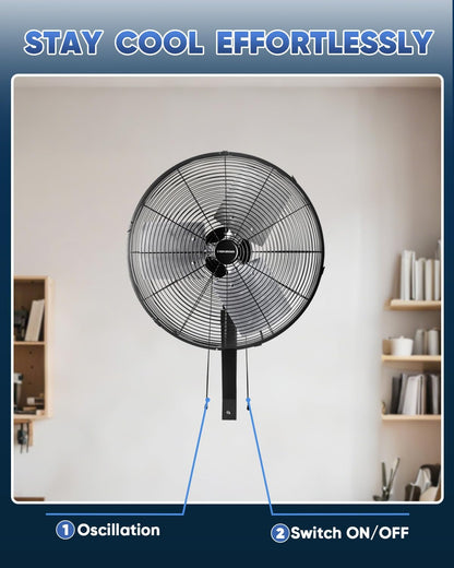 KEN BROWN 20 Inch Industrial Oscillating Wall Mount Fan 5500CFM,Heavy Duty,High Velocity,3- Speed,Black