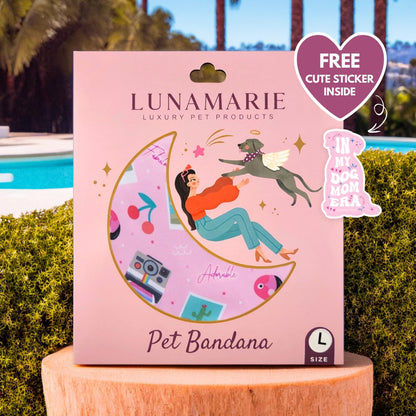 LunaMarie - Luxury Pet Birthday Bandanas -Premium & Silky Poly Fabric | 100% Handmade | Custom Shape Dual Layered (Summer Vibes, Large)