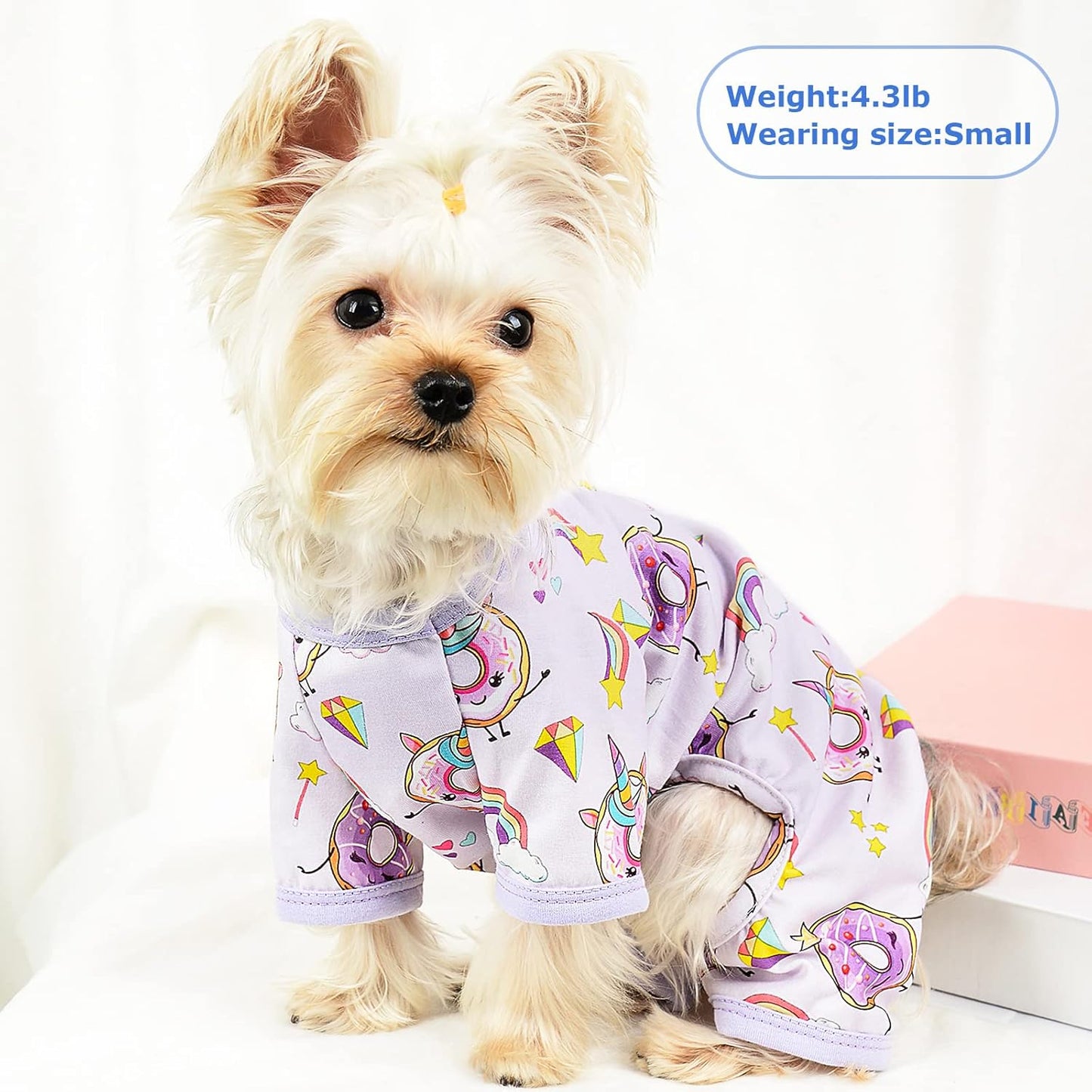 Dog Pajamas Pjs Spring Summer Dog Clothes for Small Dogs Girl - Boy - Medium Size Dogs, Soft Stretchy Puppy Clothes Doggie Onesies Cat Pet Jammies Outfit (Donut Purple, Large)