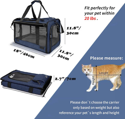 Medium Cat Carrier Large Cat 15 lbs+ Soft Pet Carrier Small Puppy/Ventilated 2 Kittens Car Travel Bag Case/Comfy Big Maine Coons 25 Pounds/Soft-Sided Mesh Kitty Products Dark Blue