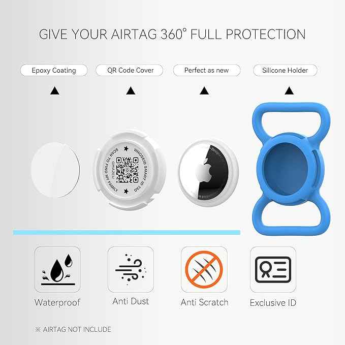 Holder for Dog Collar, Scan QR Code Send Location Alert Email, Waterproof Full Body Protection Anti-Lost Case, Accessories for Dog, Cats, Collar, Backpack (Blue, Large)