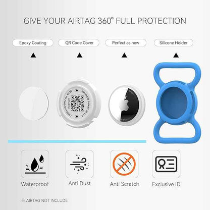 Holder for Dog Collar, Scan QR Code Send Location Alert Email, Waterproof Full Body Protection Anti-Lost Case, Accessories for Dog, Cats, Collar, Backpack (Blue, Large)
